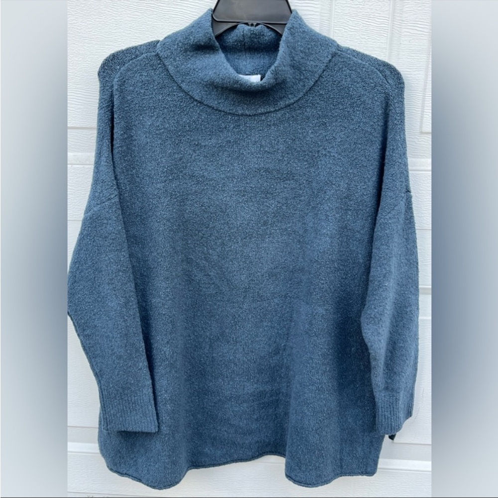 Women's J Jill Pure Jill Sweater Stretch Boucle Knit Tunic Split Side Tied Teal